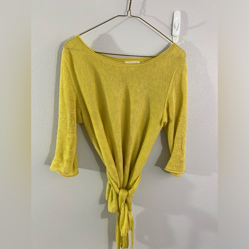 Eileen Fisher Lemon Yellow Tie-Front Knit Top